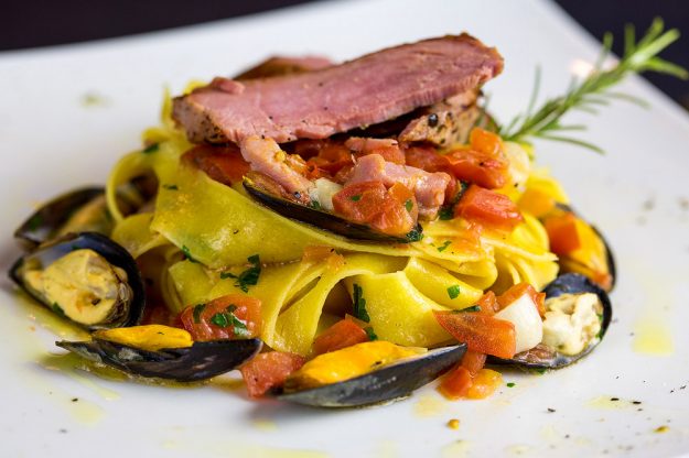 new menu pappardelle pasta with tuna and sea food