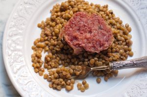 lentils and cotechino traditional Italian Christmas food